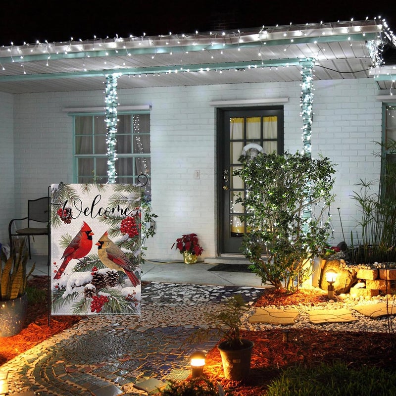 ONFAON Christmas Decorations -Welcome Christmas Garden Flag 12x18 Inch Red Cardinal Bird Twigs Yard Flag Double Sided Holly Berry Snow Seasonal Xmas Winter Yard Flag for Outside Decoration - Image 3